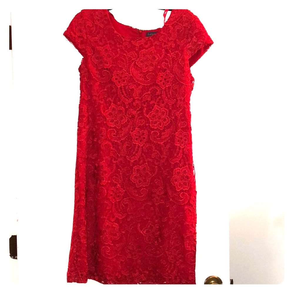 Red lace cocktail dress